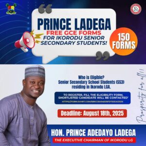 HOW TO APPLY FOR PRINCE LADEGA FREE GCE FORMS