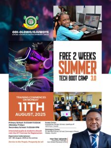 𝘖𝘥𝘪-𝘖𝘭𝘰𝘸𝘰/𝘖𝘫𝘶𝘸𝘰𝘺𝘦 𝘓𝘊𝘋𝘈 Free Summer Tech Bootcamp for Pupils & Students