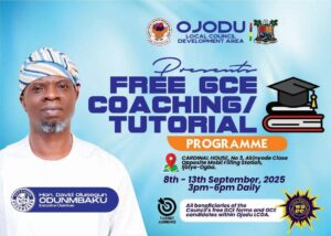 OJODU LCDA FREE GCE TUTORIAL CLASSES COMMENCES IN FEW DAYS